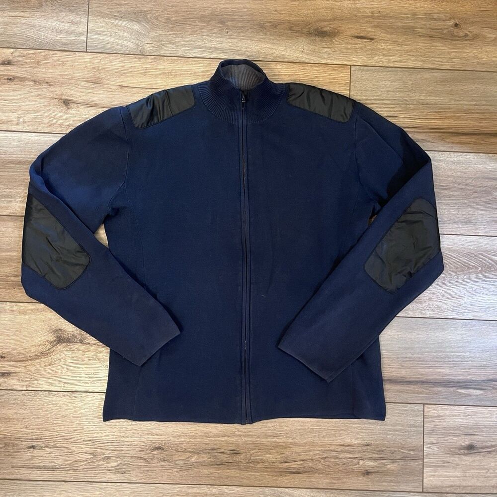 Victorinox Full Zip Cotton Sweater Cardigan Dark Navy Blue Elbow Pads 2XL Mahale
